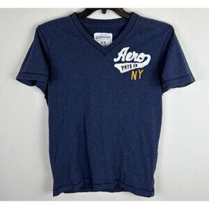 Y2K Aeropostale Graphic V-Neck T-Shirt / Blue / Size Medium